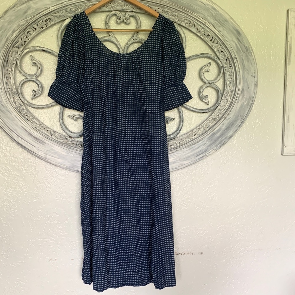 Apiece Apart Navy Checkered Long Sleeve Dress - Picture 3 of 8
